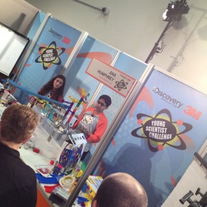 Two of the Young Scientist Challenge finalists talk about their Rube Goldberg machine.